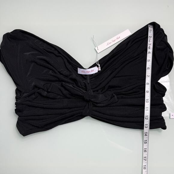 New Lisa Says Gah Luna Tie Front Crop Top in Black-Slinky Women's Size 3XL - Picture 8 of 8